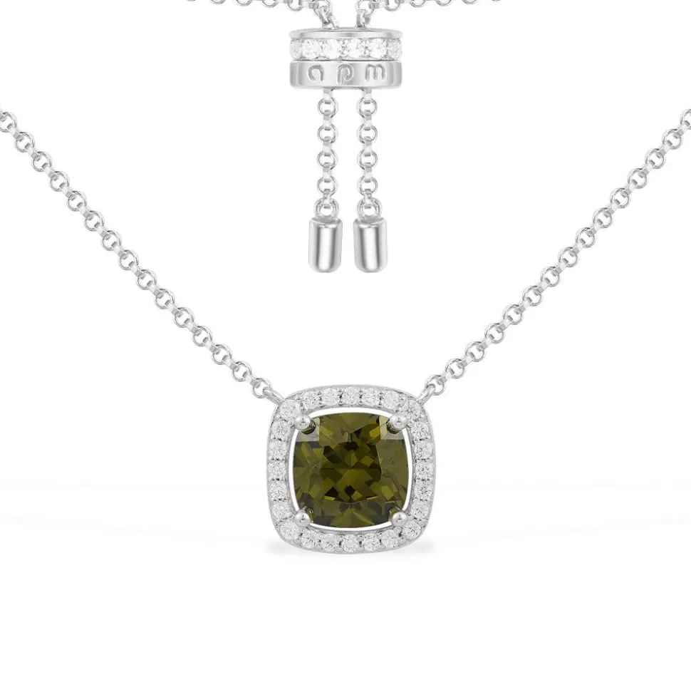 APM Monaco Adjustable Necklace With Khaki Square Stone- Necklaces