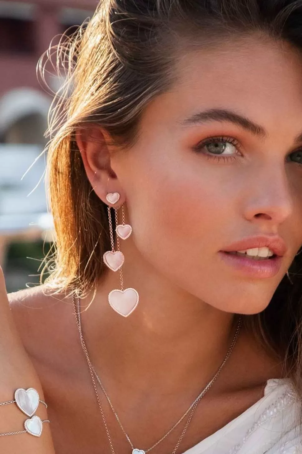 APM Monaco Asymmetric Pink Nacre Heart Earrings- Earrings