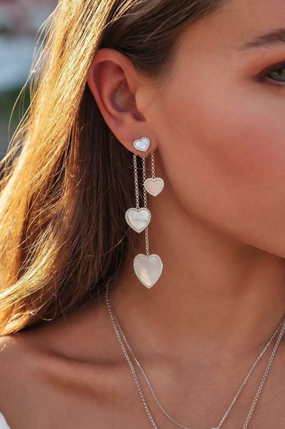 APM Monaco Asymmetric White Nacre Heart Earrings- Earrings