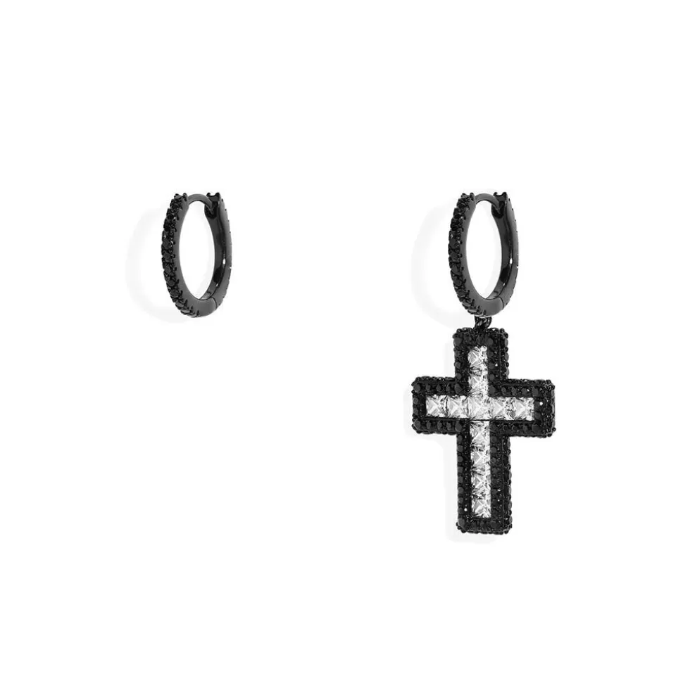 APM Monaco Black Asymmetric Cross Earrings- Earrings