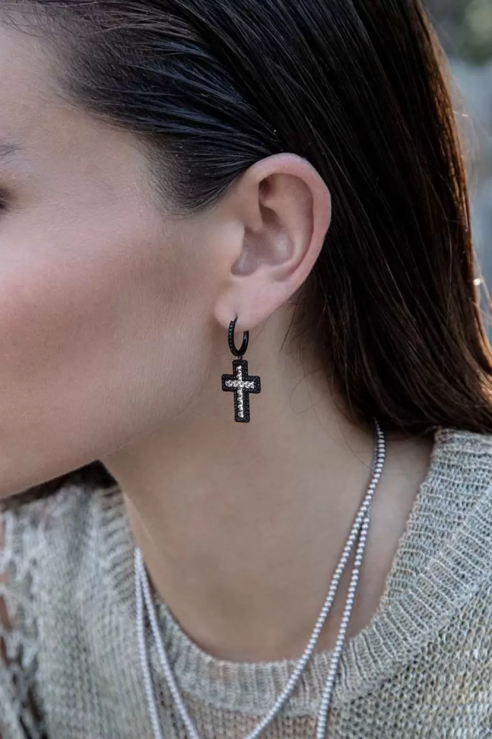 APM Monaco Black Asymmetric Cross Earrings- Earrings