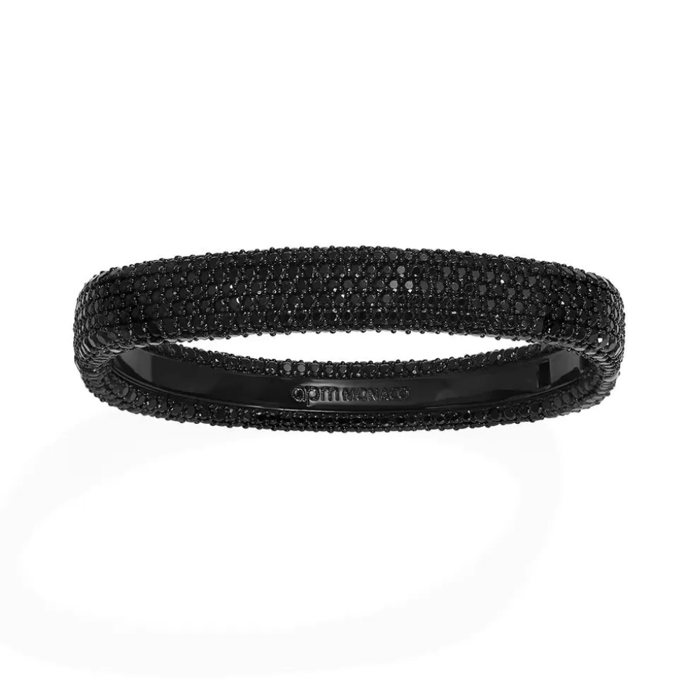 APM Monaco Black Chunky Pave Bangle- Bracelets