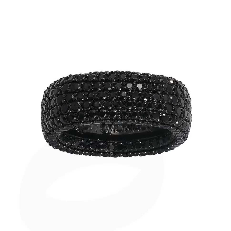 APM Monaco Black Chunky Pave Ring- Rings