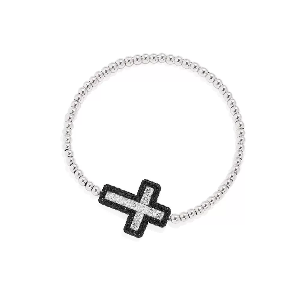 APM Monaco Black Cross Bracelet With Beads- Bracelets