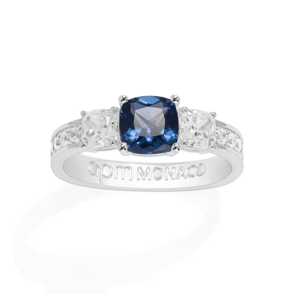 APM Monaco Blue Square Pave Ring- Rings