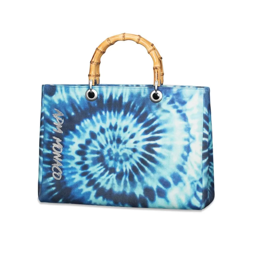 APM Monaco Blue Tie-Dye Bag With Bamboo Handle- Accessories