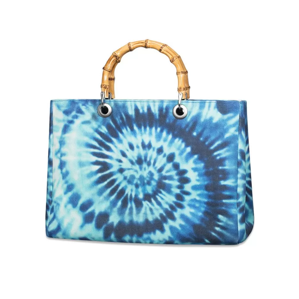 APM Monaco Blue Tie-Dye Bag With Bamboo Handle- Accessories