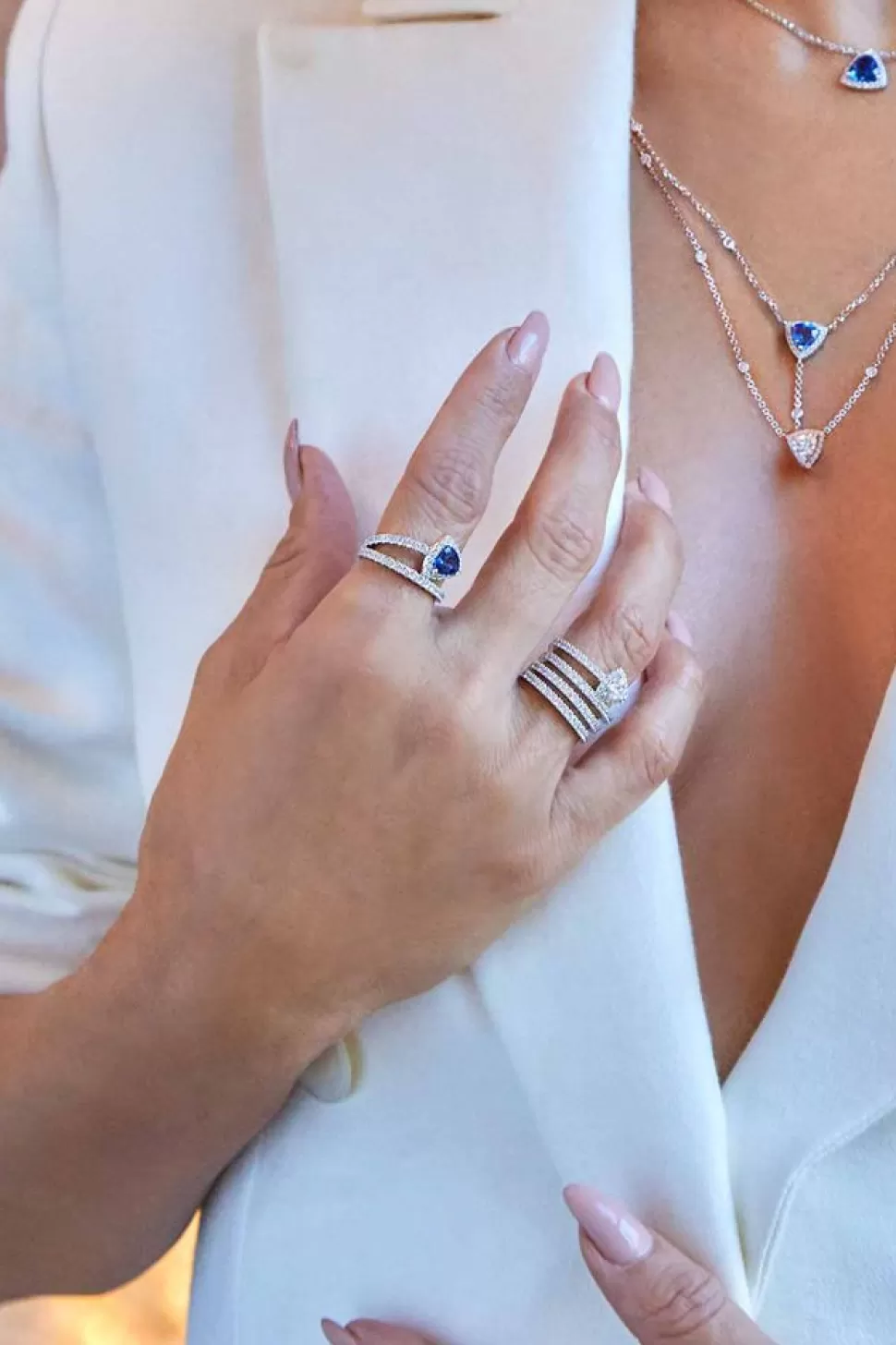 APM Monaco Blue Triangle Pave Ring- Rings