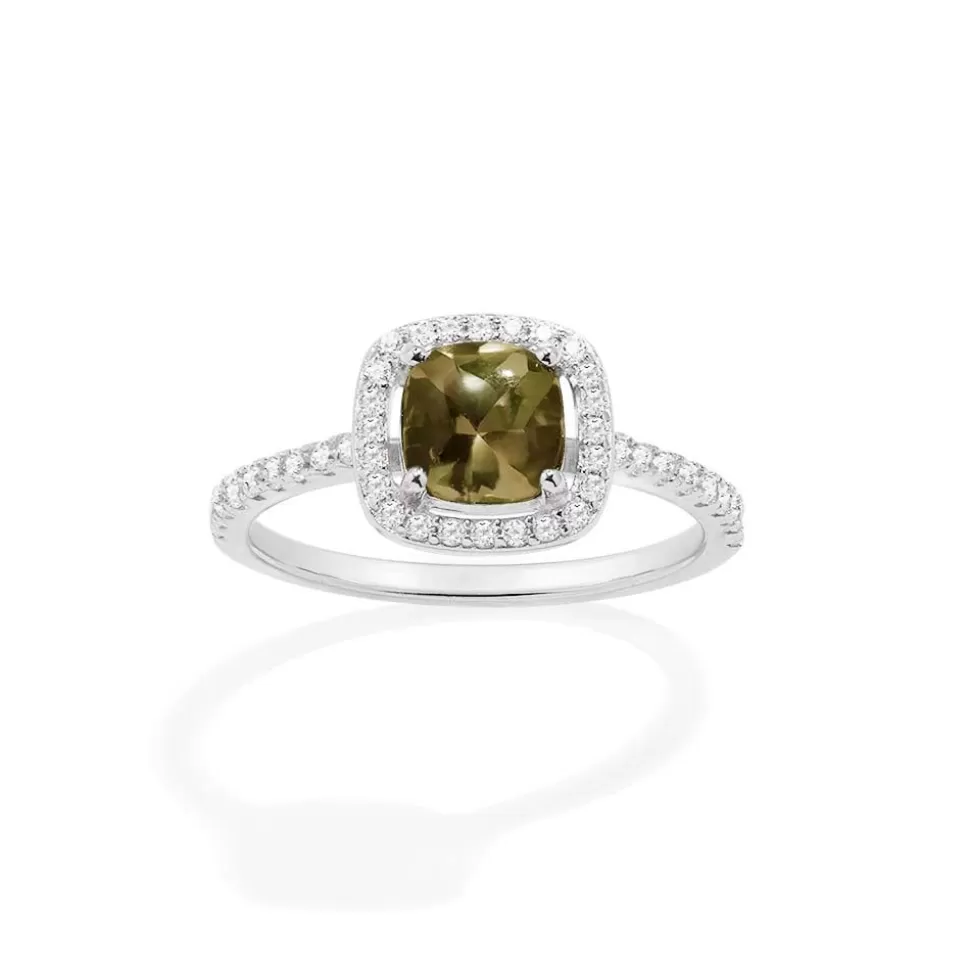 APM Monaco Dainty Khaki Square Pave Ring- Rings