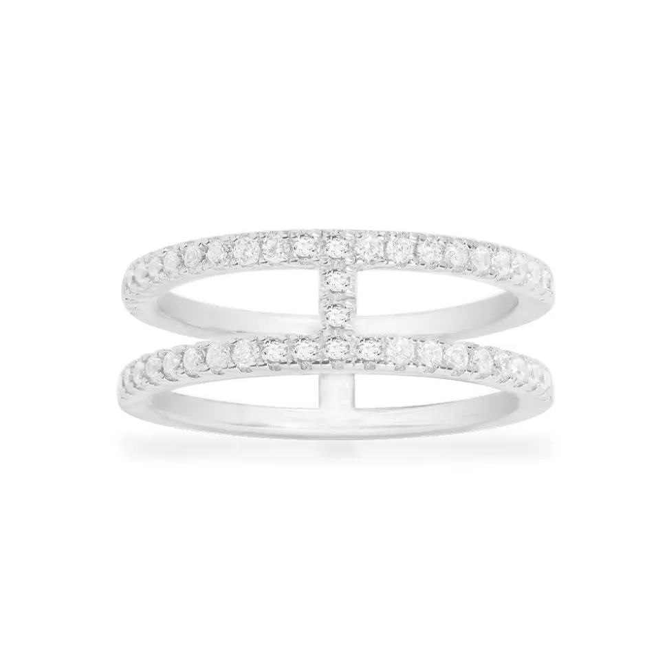 APM Monaco Double Line Pave Ring- Rings