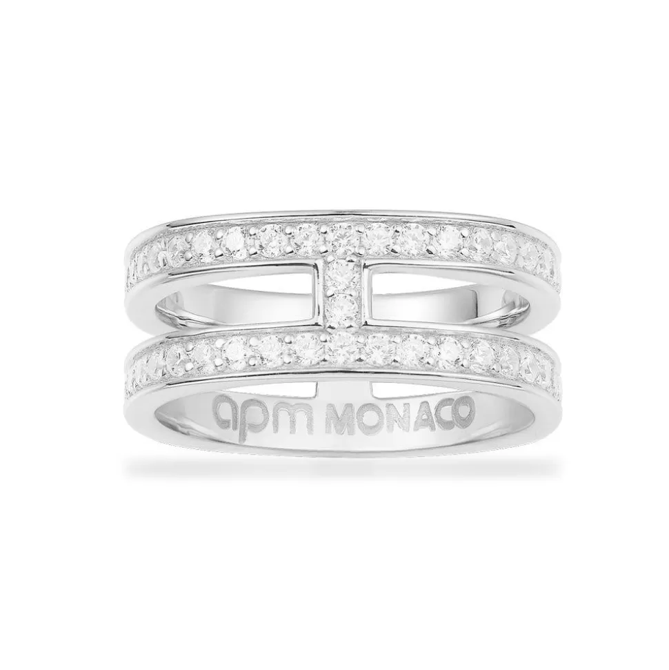 APM Monaco Double Line Pave Ring- Rings