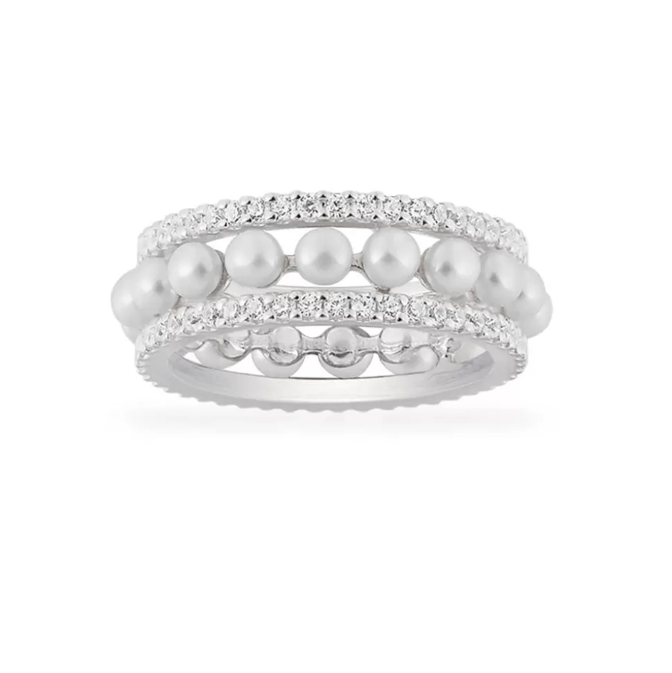 APM Monaco Double Paved Hoop Ring With Pearls- Rings