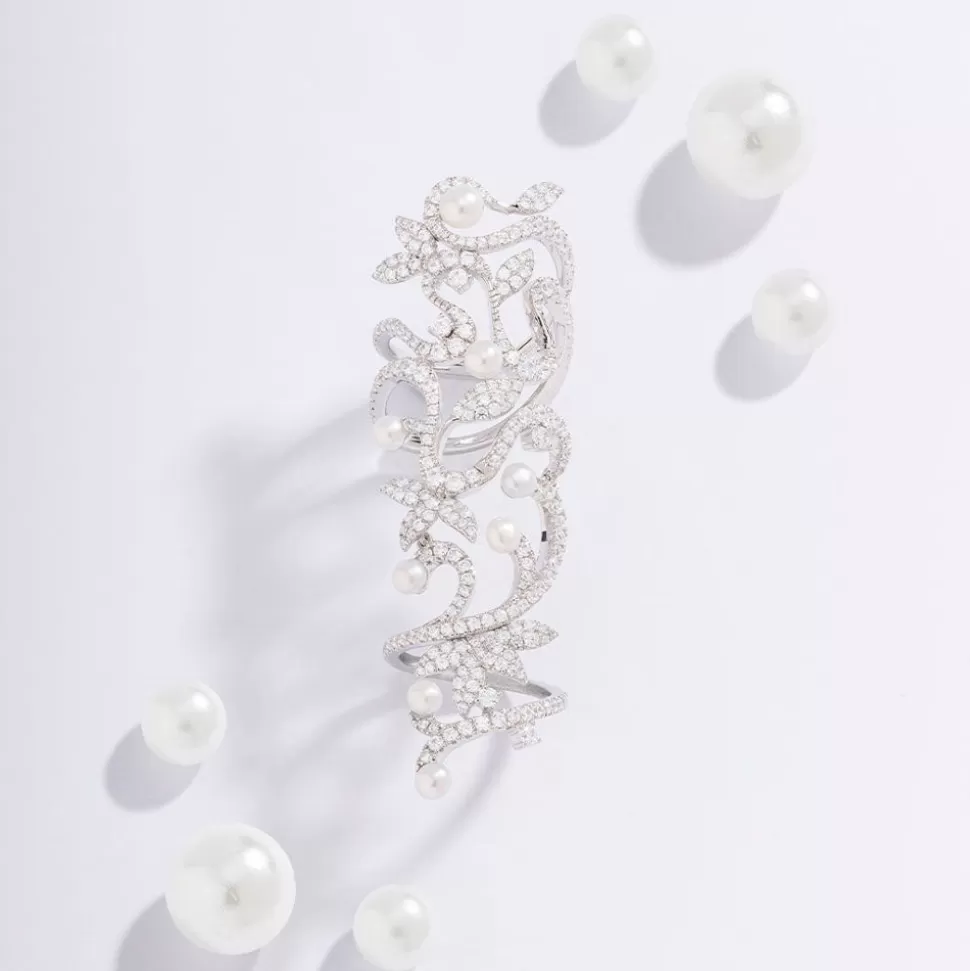 APM Monaco Flower Articulated Ring With Pearls- Rings