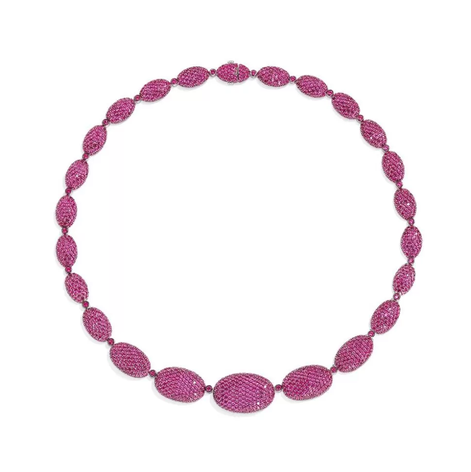 APM Monaco Fuchsia Oval Choker- Necklaces