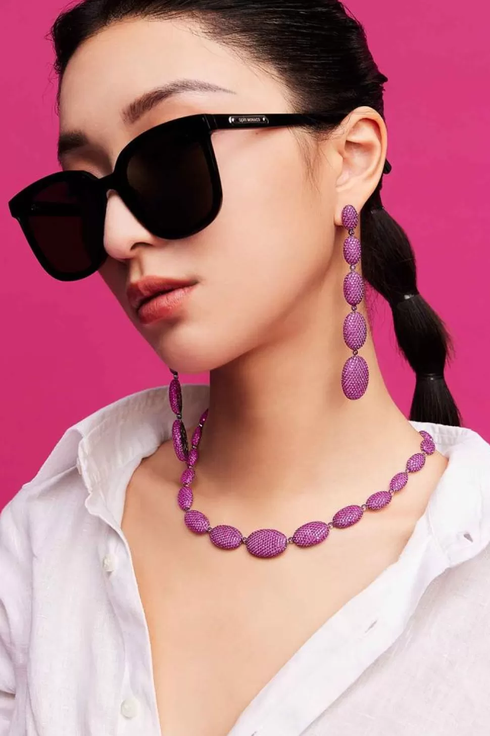 APM Monaco Fuchsia Oval Choker- Necklaces