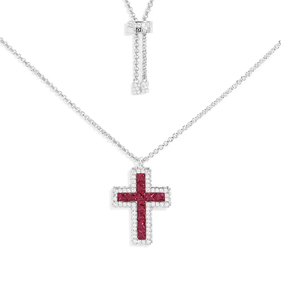 APM Monaco Fuchsia Pave Cross Adjustable Necklace- Necklaces