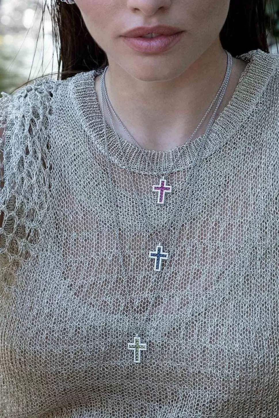 APM Monaco Fuchsia Pave Cross Adjustable Necklace- Necklaces