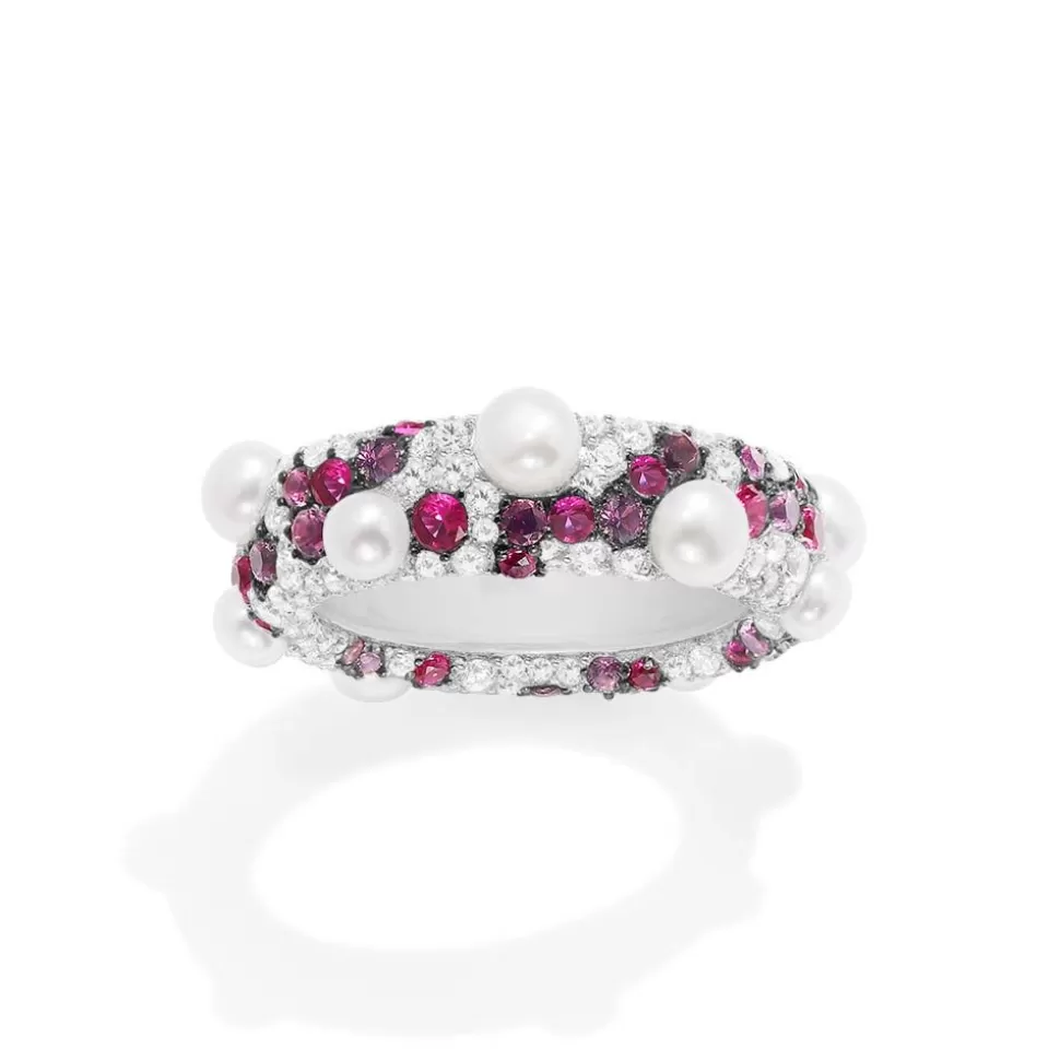 APM Monaco Fuchsia Pave Ring With Pearls- Rings