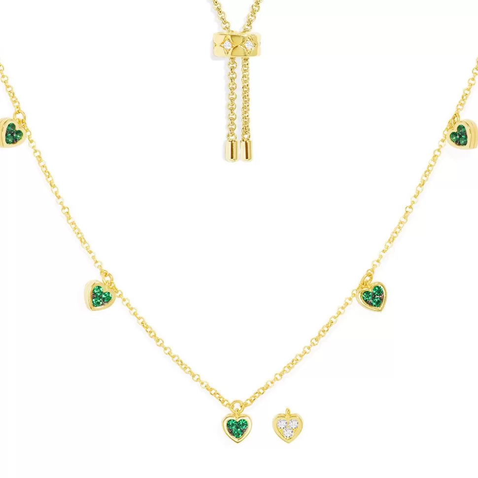 APM Monaco Green & White Heart Adjustable Necklace- Necklaces