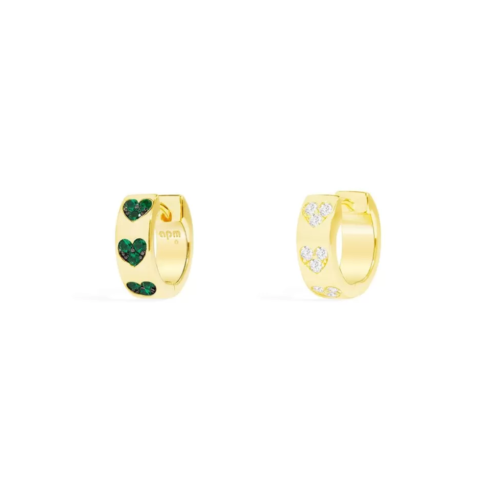 APM Monaco Green & White Heart Huggie Earrings- Earrings