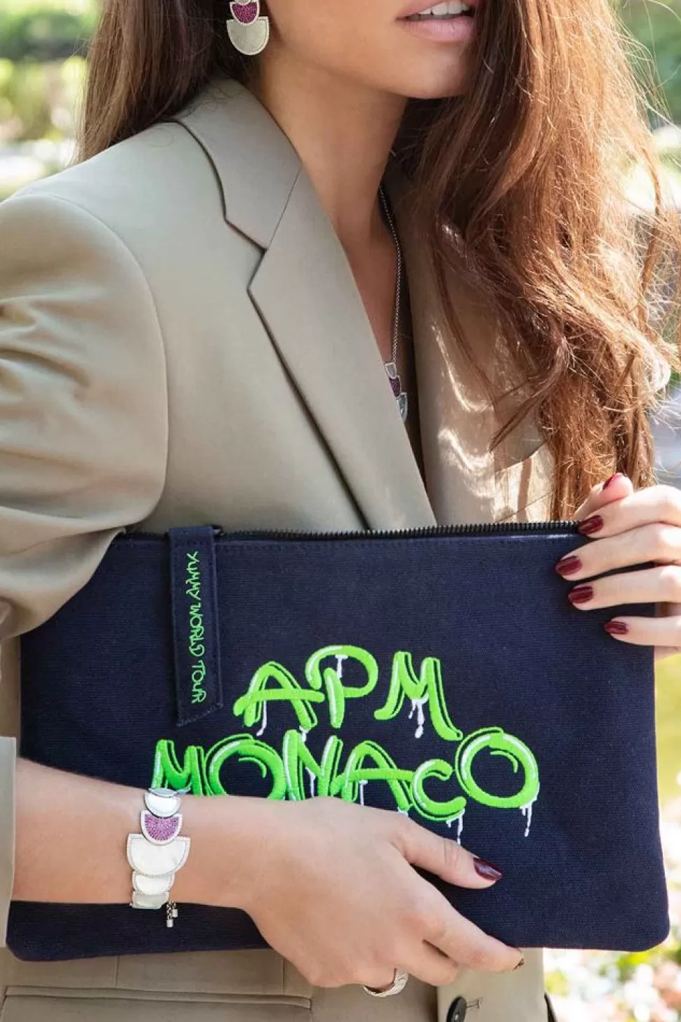 APM Monaco Green Graffiti Clutch- Accessories