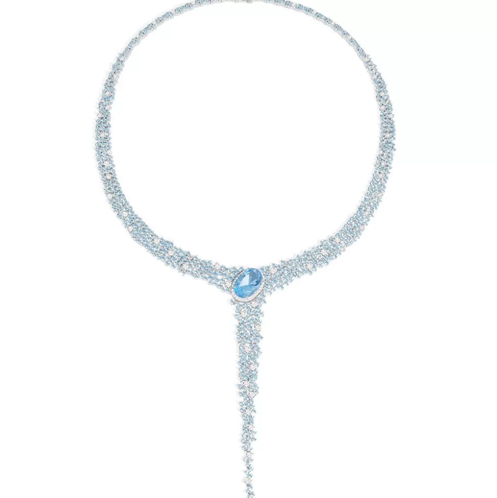 APM Monaco Lagoon Blue Y-Drop Pave Necklace- Necklaces