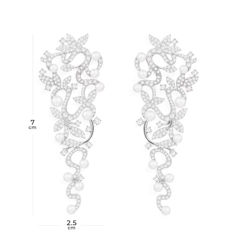 APM Monaco Long Flower Drop Earrings With Pearls- Earrings