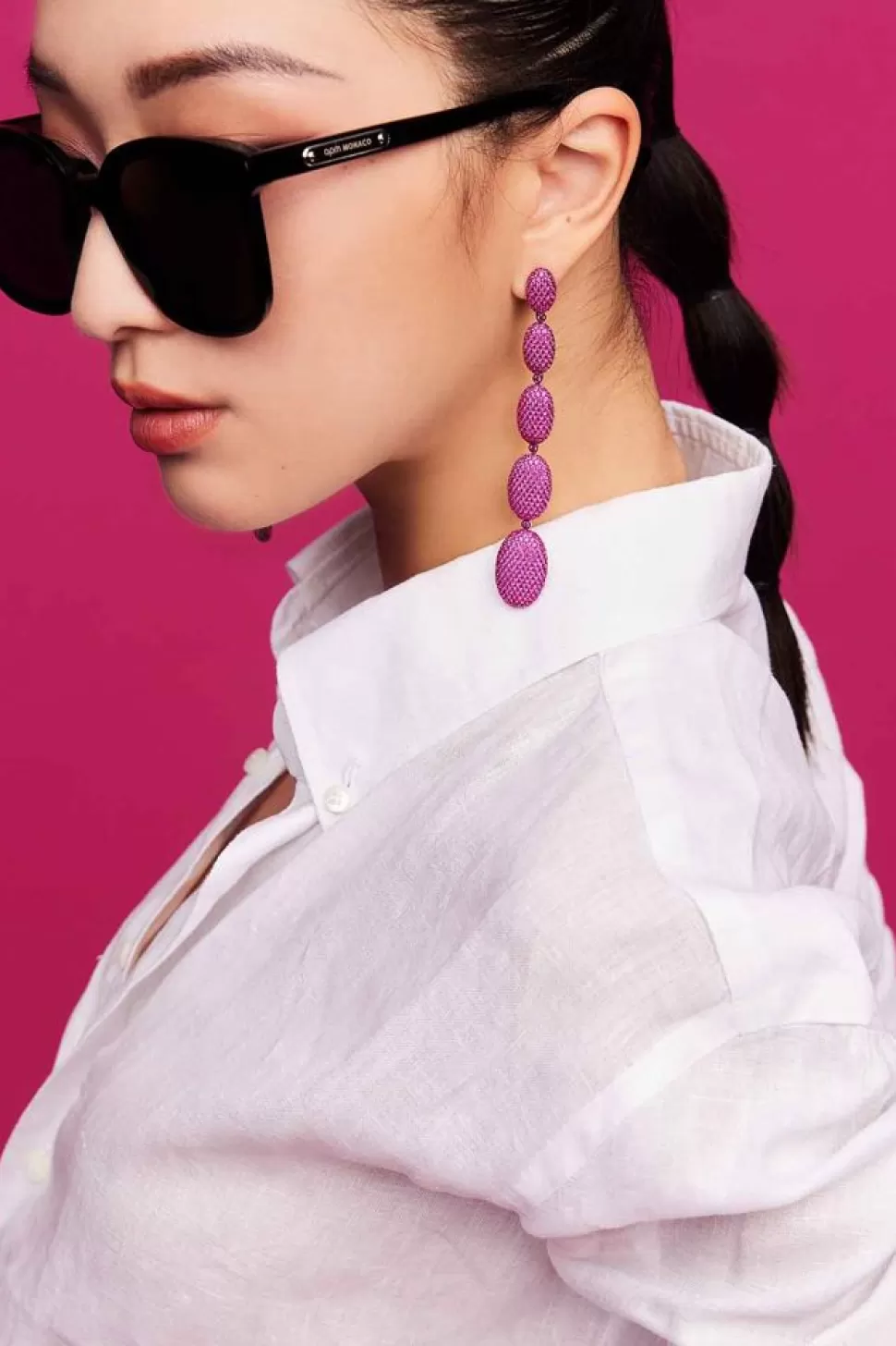 APM Monaco Long Fuchsia Oval Earrings- Earrings