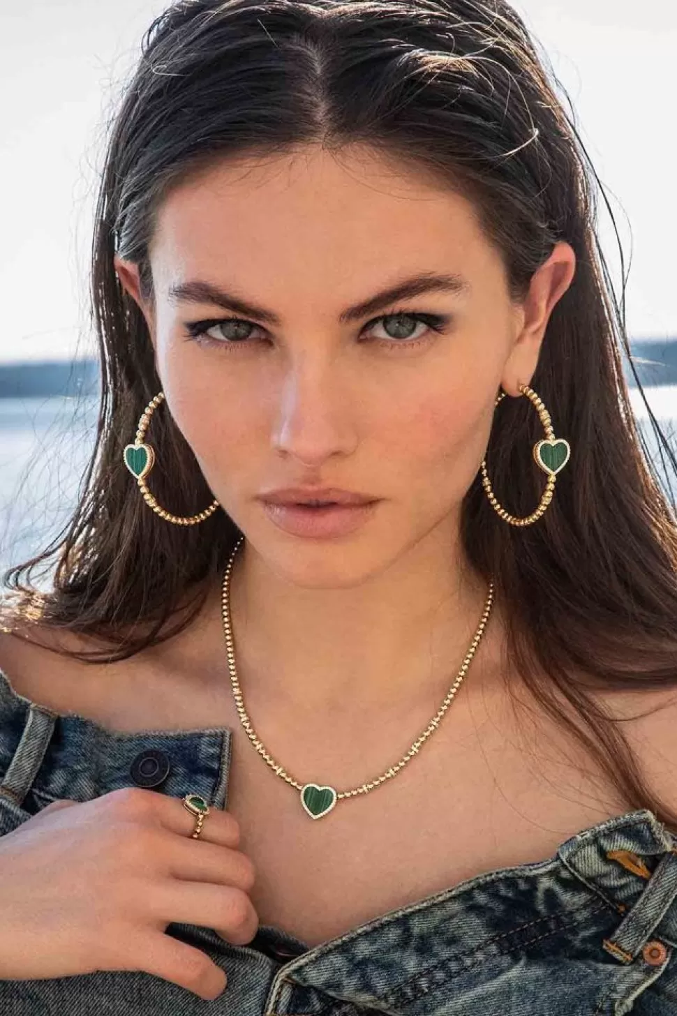 APM Monaco Malachite Heart Hoop Earrings- Earrings