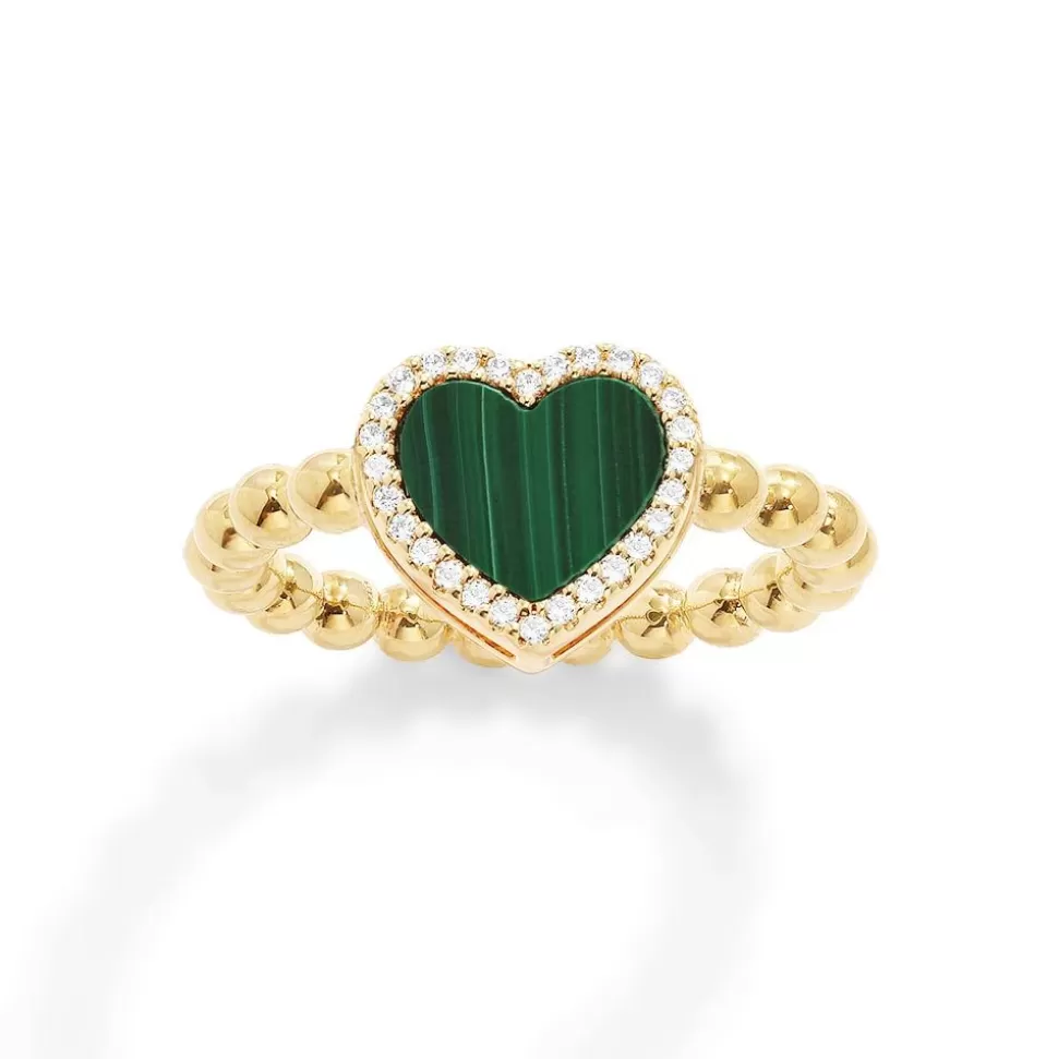 APM Monaco Malachite Heart Ring With Beads- Rings