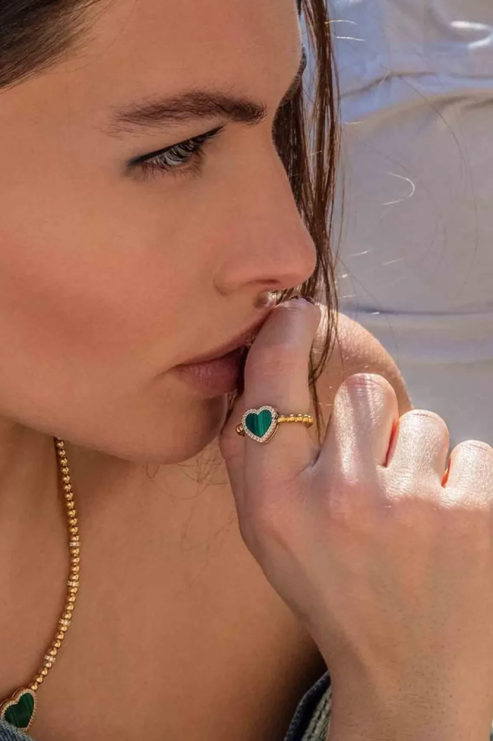 APM Monaco Malachite Heart Ring With Beads- Rings