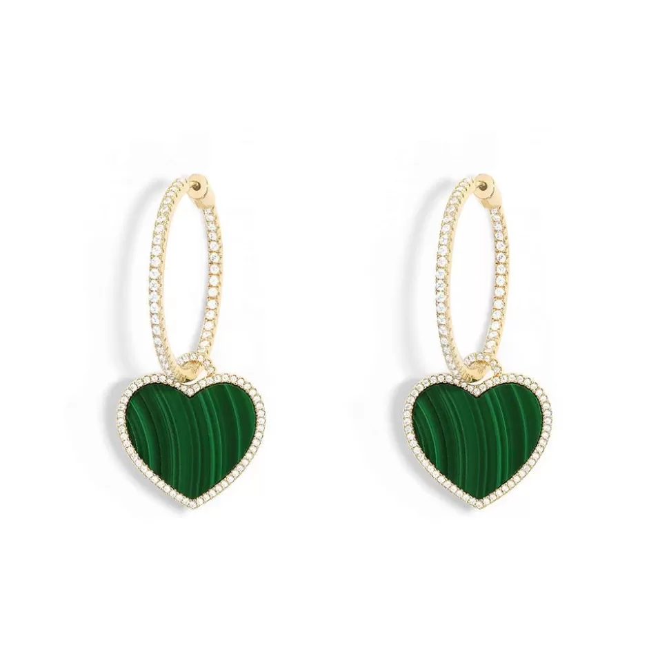 APM Monaco Pave Hoop Earrings With Malachite Heart- Earrings