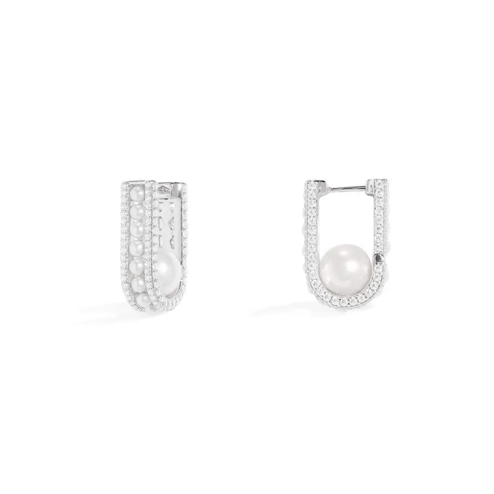 APM Monaco Pave Hoop Earrings With Pearls- Earrings