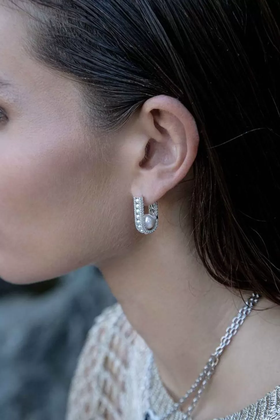 APM Monaco Pave Hoop Earrings With Pearls- Earrings