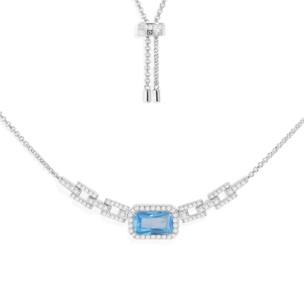 APM Monaco Pave Lagoon Blue Rectangle Adjustable Chain Necklace- Necklaces