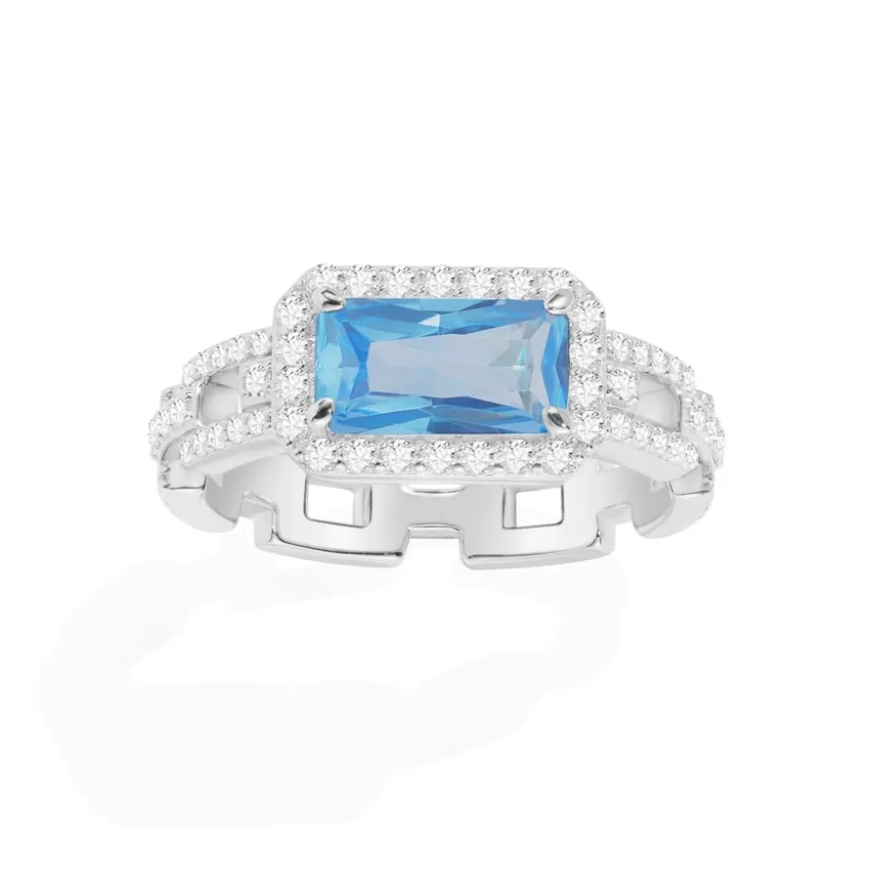 APM Monaco Pave Lagoon Blue Rectangle Chain Ring- Rings