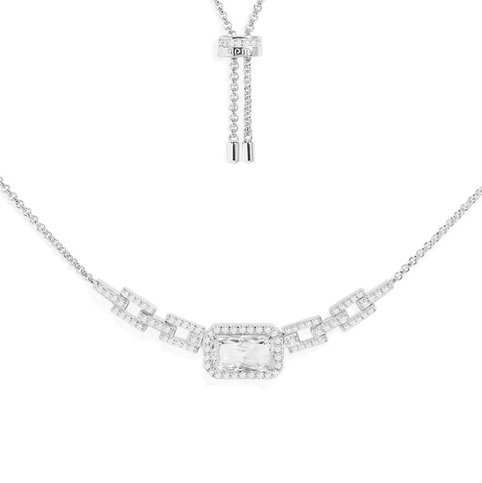 APM Monaco Pave Rectangle Adjustable Chain Necklace- Necklaces