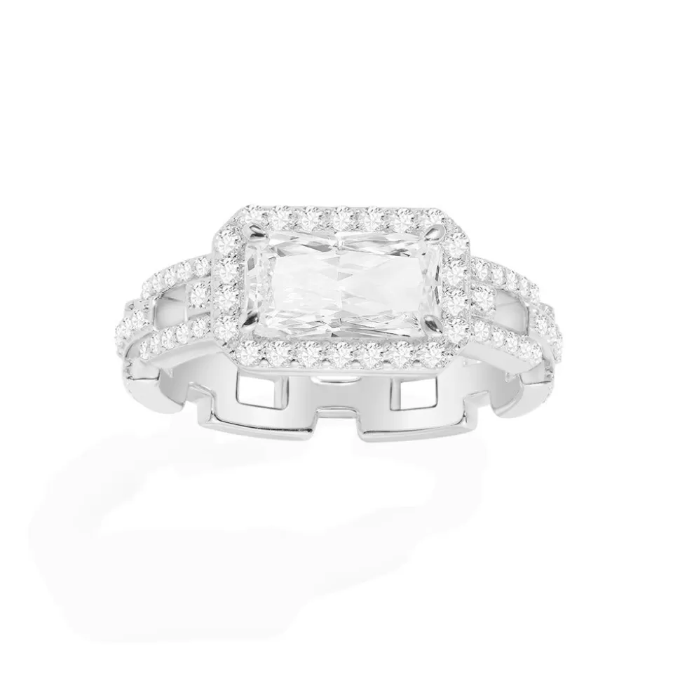 APM Monaco Pave Rectangle Chain Ring- Rings