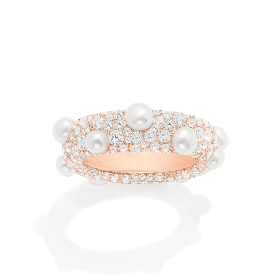 APM Monaco Pave Ring With Pearls- Rings