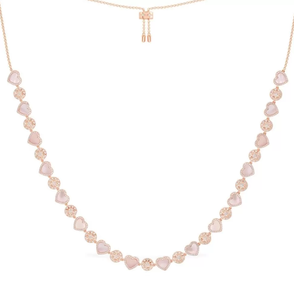 APM Monaco Pink Nacre Heart & Dot Adjustable Necklace- Necklaces