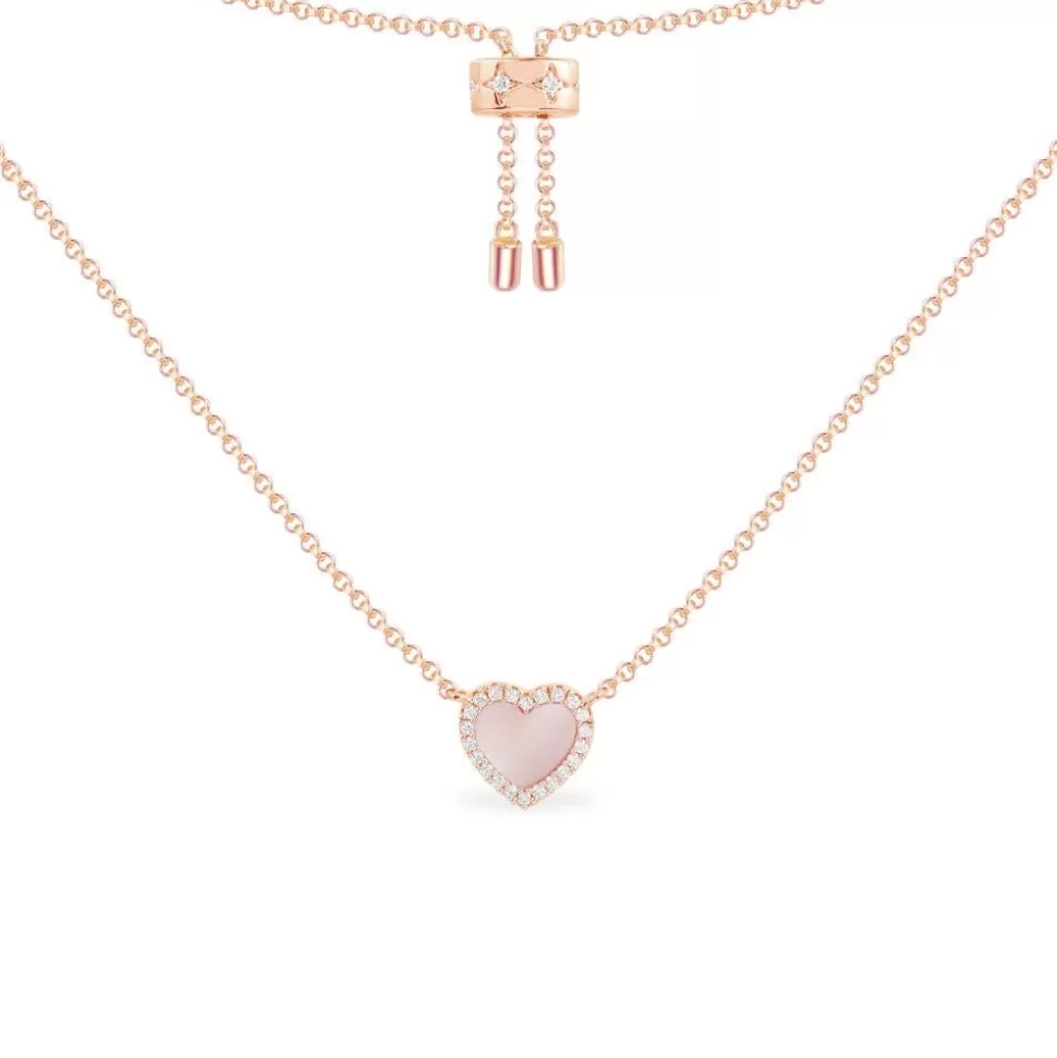 APM Monaco Pink Nacre Heart Adjustable Necklace- Necklaces