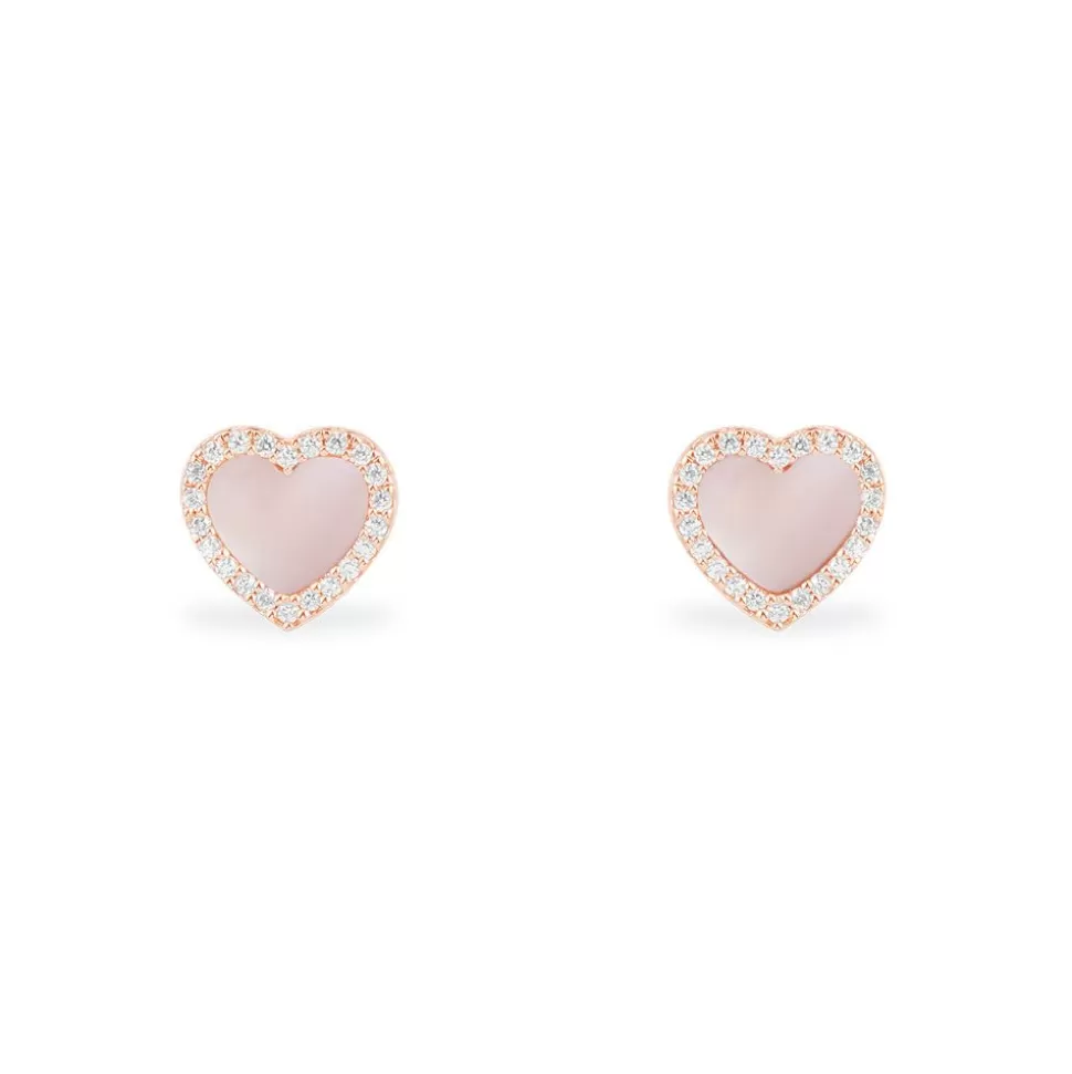 APM Monaco Pink Nacre Heart Stud Earrings- Earrings