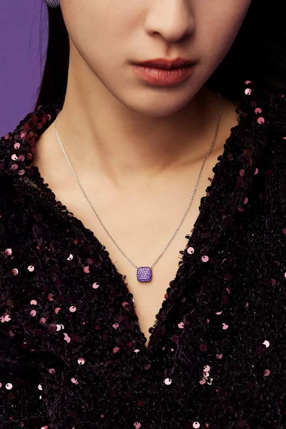 APM Monaco Purple Square Adjustable Necklace- Necklaces