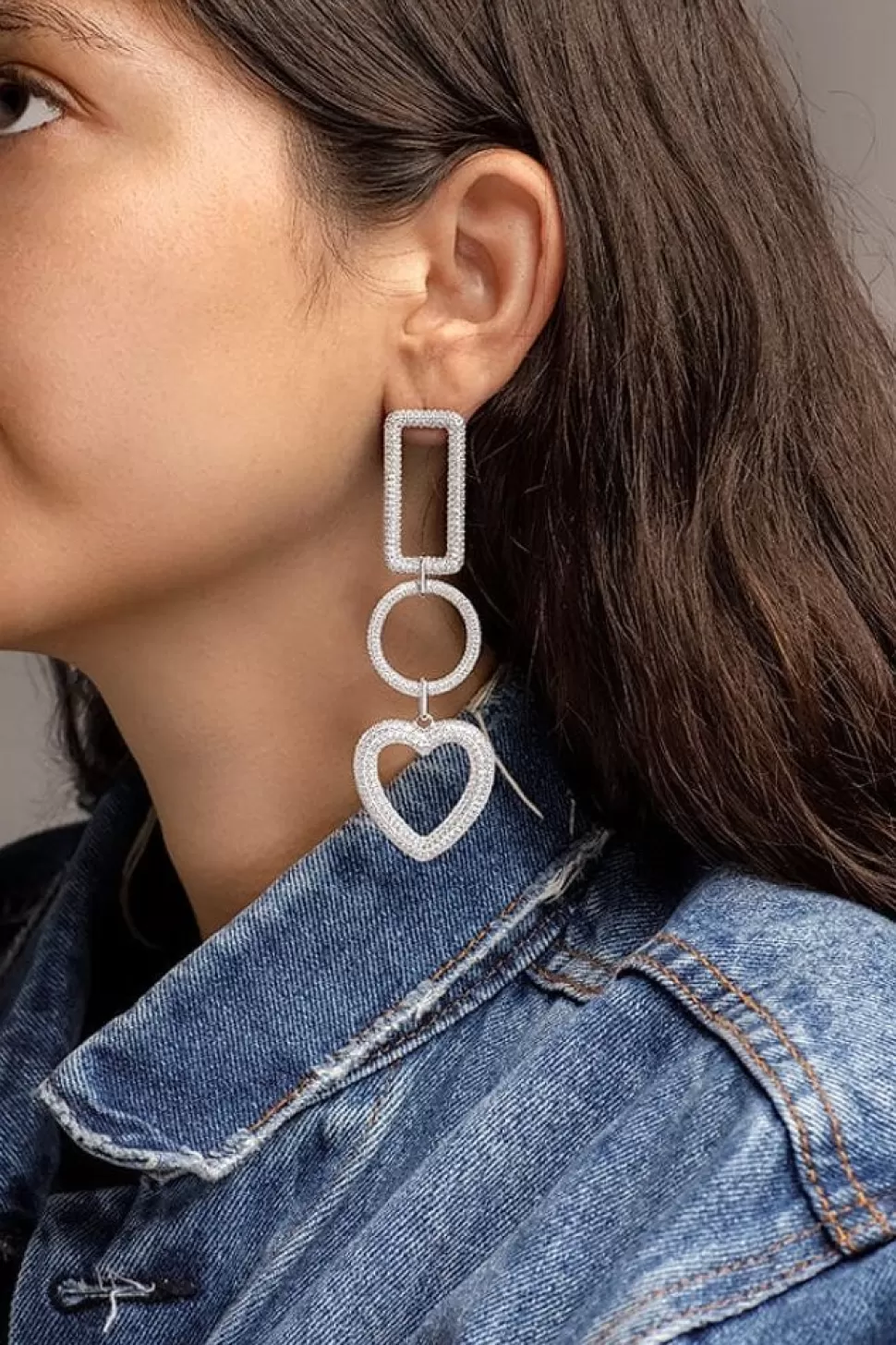 APM Monaco Rectangle Circle And Heart Drop Earring- Earrings