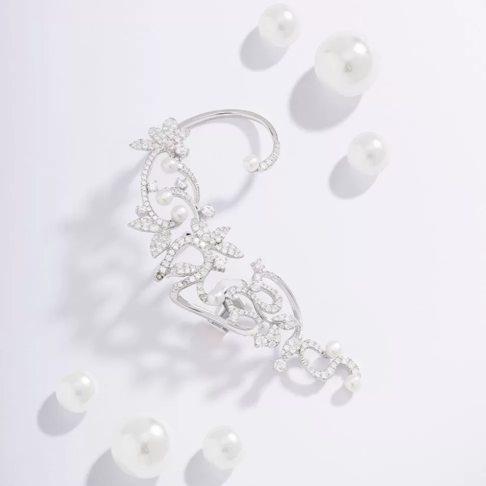 APM Monaco Single Flower Ear Cuff With Pearls- Earrings