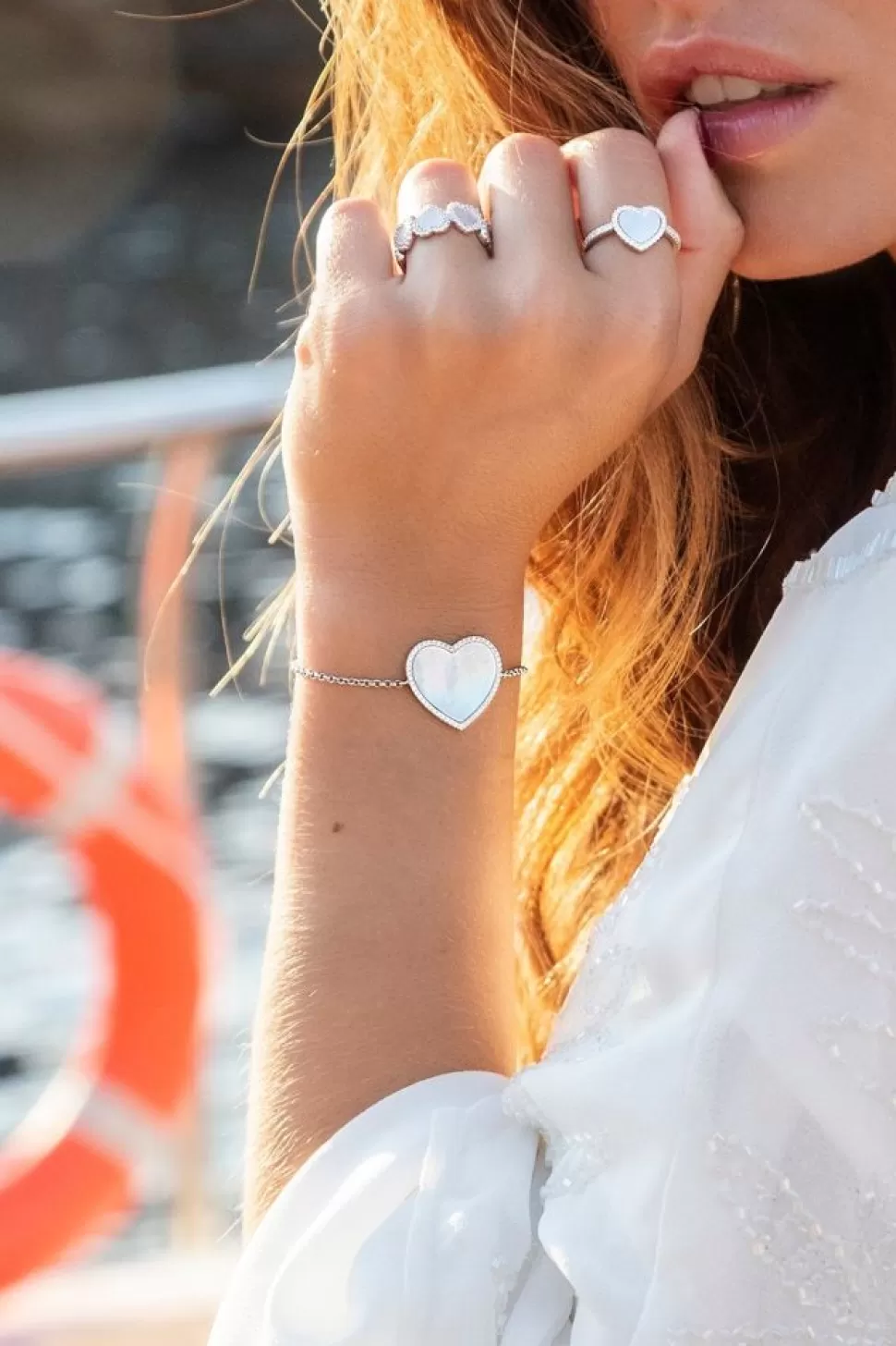 APM Monaco White Nacre Heart Adjustable Bracelet- Bracelets